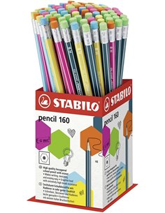 Stabilo Pencil 2160 Présentoir de 72 Lapices Avec Goma - Mina HB de 2.2mm - Forma Hexagonal - Couleurs assorties