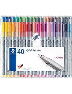 Staedtler Triplus Fineliner 334 Pack de 40 Feutres de Pointe Fina - Trait 0.3 mm Aprox - Encre Base de Eau - Couleurs assorties