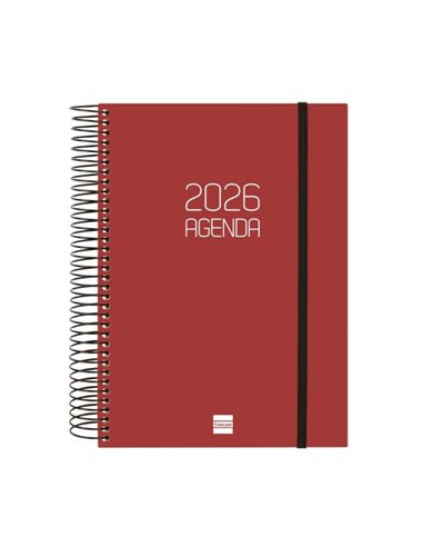Finocam Opaque Agenda de Spirale - Annuel 2026 - Couvercle Légère - Fermeture Avec Goma Élastique - Format E10 - 175x29x212mm - 