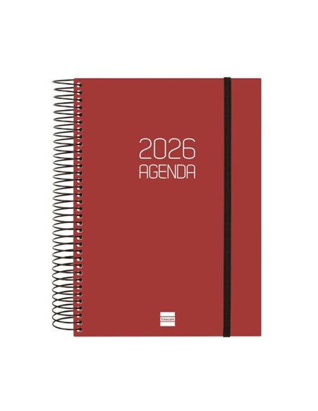 Finocam Opaque Agenda de Spirale - Annuel 2026 - Couvercle Légère - Fermeture Avec Goma Élastique - Format E10 - 175x29x212mm - 