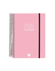Finocam Opaque Agenda de Spirale - Annuel 2026 - Couvercle Légère - Fermeture Avec Goma Élastique - Format E10 - 175x29x212mm - 