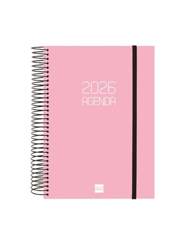 Finocam Opaque Agenda de Spirale - Annuel 2026 - Couvercle Légère - Fermeture Avec Goma Élastique - Format E10 - 175x29x212mm - 