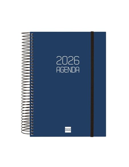 Finocam Opaque Agenda de Spirale - Annuel 2026 - Couvercle Légère - Fermeture Avec Goma Élastique - Format E10 - 175x29x212mm - 