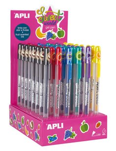 Apli Sweet World Gel Pen Présentoir - 48 Boligrafos de Encre Gel Avec Aroma à Frutas - 8 Couleurs assorties - 1mm de Grosor de E