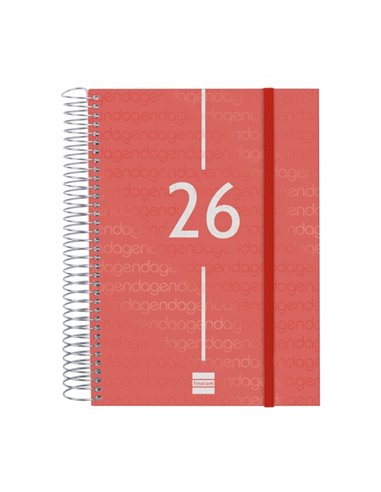 Finocam Year Agenda de Spirale - Annuel 2026 - Couvercle Légère - Format E10 - 175x29x212mm - 1 Dia Par Pagina - Couleur Rouge