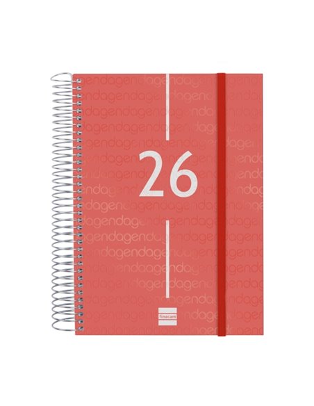 Finocam Year Agenda de Spirale - Annuel 2026 - Couvercle Légère - Format E10 - 175x29x212mm - 1 Dia Par Pagina - Couleur Rouge