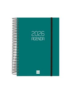 Finocam Opaque Agenda de Spirale - Annuel 2026 - Couvercle Légère - Fermeture Avec Goma Élastique - Format E10 - 175x29x212mm - 