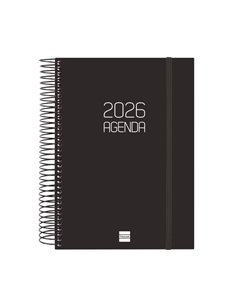 Finocam Opaque Agenda de Spirale - Annuel 2026 - Couvercle Légère - Fermeture Avec Goma Élastique - Format E10 - 175x29x212mm - 