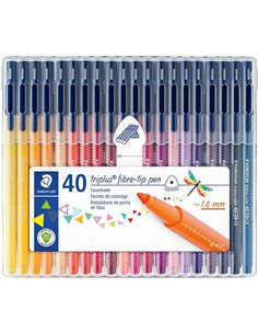Staedtler Triplus Couleur 323 Pack de 40 Feutres de Pointe Fina - Trait 1mm Aprox - Encre Base de Eau - Couleurs assorties