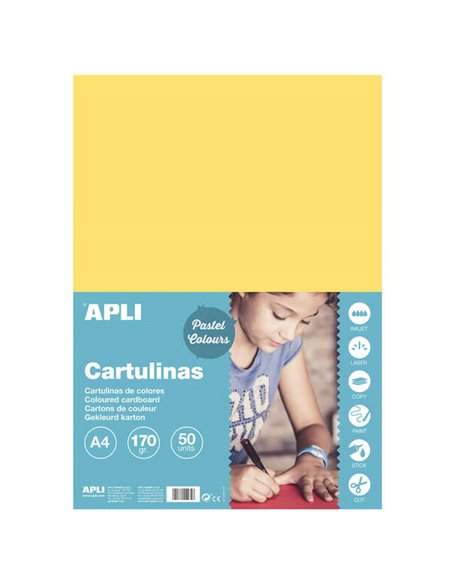 Apli Pack de 50 Cartulinas A4 170 g/m² - Couleur Jaune Clair