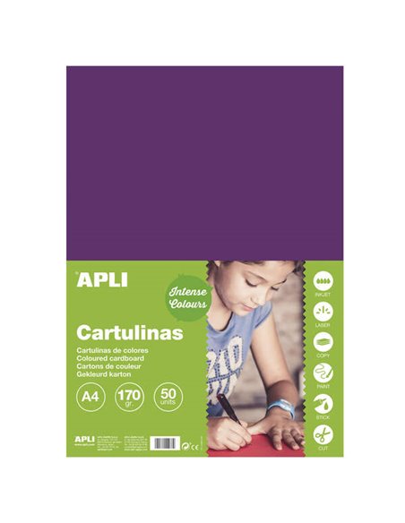 Apli Cartulina Morada A4 170g 50 Feuilles