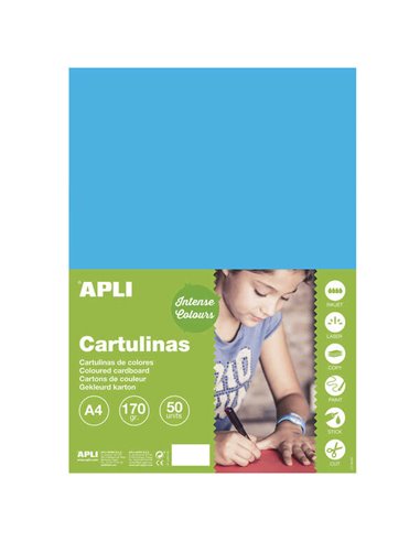 Apli Cartulina Bleu Medio A4 170g 50 Feuilles
