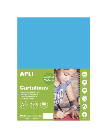 Apli Cartulina Bleu Medio A4 170g 50 Feuilles