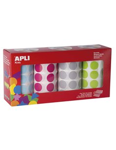Apli Pack de 4 Rollos de Gomets Redondos Ø 20mm - 1770 Gomets Par Rollo - Adhésif permanent - 7080 Gomets en Total - Ideales Pou