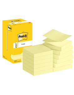Post-It Pack de 12 Blocs de 100 Z-Notas Adhesivas Reposicionables 76x76mm - Forma Cuadrada - Boîte Dispensadora - Couleur Jaune 