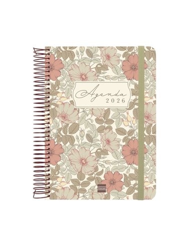Finocam Cloe Agenda de Spirale - Annuel 2026 - Planificador - Fermeture de Goma - Format E10 - 175x28x214mm - 1 Dia Par Pagina -