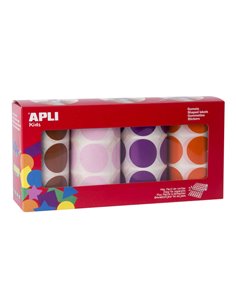 Apli Pack de 4 Rollos de Gomets Redondos Ø 33mm - 708 Gomets Par Rollo - Adhésif permanent - 2832 Gomets en Total - Ideales Pour