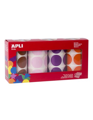 Apli Pack de 4 Rollos de Gomets Redondos Ø 33mm - 708 Gomets Par Rollo - Adhésif permanent - 2832 Gomets en Total - Ideales Pour