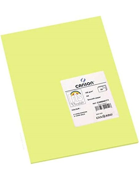Canson Guarro Pack de 50 Cartulinas Iris A4 de 185g - 21x29.7cm - Couleur Vert Manzana