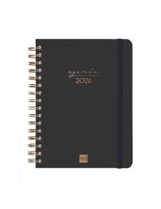 Finocam Alma Agenda - Annuel 2026 - Avec Spirale - Format E10 - 180x30x220mm - 1 Dia Par Pagina - Couleur Noir