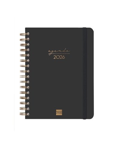 Finocam Alma Agenda - Annuel 2026 - Avec Spirale - Format E10 - 180x30x220mm - 1 Dia Par Pagina - Couleur Noir