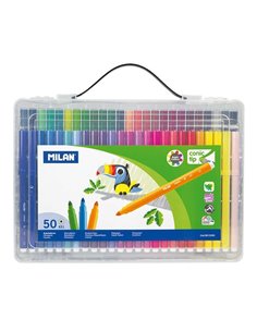 Milan Maletin de 50 Feutres de Pointe Conica - Pointe 5 mm - Encre à Base de eau - Mezclable entre si - Couleurs assorties