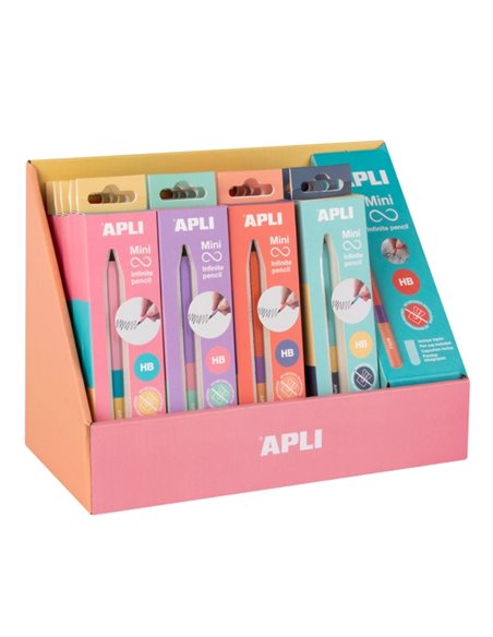 Apli Mini Infinite Pencil Présentoir Avec 20 Packs de Mini Lapices Infinitos HB + Mina de Recambio + Tapon Protector - Pour Escr