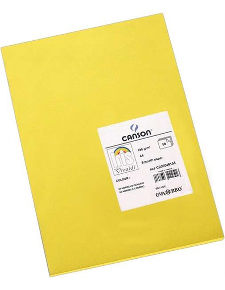 Canson Guarro Pack de 50 Cartulinas Iris A4 de 185g - 21x29.7cm - Couleur Jaune Canario