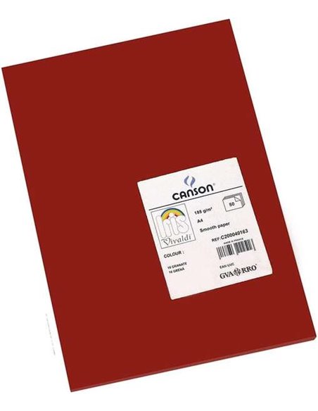 Canson Guarro Pack de 50 Cartulinas Iris A4 de 185g - 21x29.7cm - Couleur Granate
