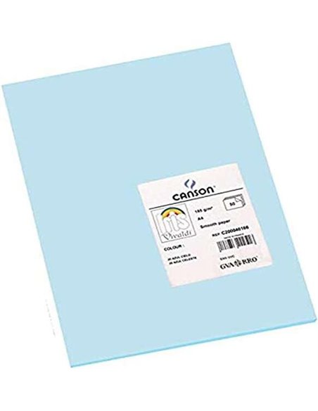Canson Guarro Pack de 50 Cartulinas Iris A4 de 185g - 21x29.7cm - Couleur Bleu Cielo