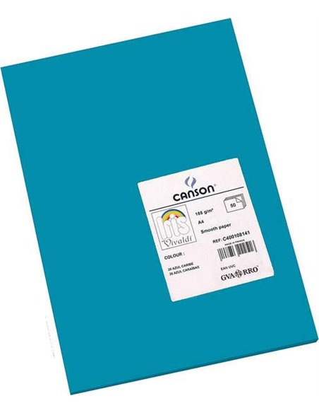 Canson Guarro Pack de 50 Cartulinas Iris A4 de 185g - 21x29.7cm - Couleur Bleu Caribe