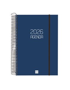 Finocam Opaque Agenda de Spirale - Annuel 2026 - Couvercle Légère - Fermeture Avec Goma Élastique - Format E11 - 175x29x242mm - 
