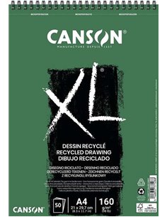 Canson XL Recycled Bloc de Dibujo Avec 50 Feuilles A4 - Spirale Microperforado - Grano Fino - 160g - Couleur Blanc