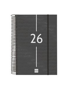 Finocam Year Agenda de Spirale - Annuel 2026 - Couvercle Légère - Format E11 - 175x29x242mm - 1 Dia Par Pagina - Couleur Noir