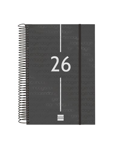 Finocam Year Agenda de Spirale - Annuel 2026 - Couvercle Légère - Format E11 - 175x29x242mm - 1 Dia Par Pagina - Couleur Noir