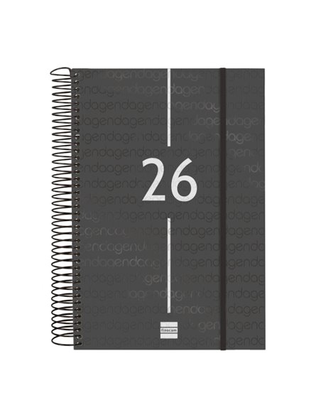 Finocam Year Agenda de Spirale - Annuel 2026 - Couvercle Légère - Format E11 - 175x29x242mm - 1 Dia Par Pagina - Couleur Noir