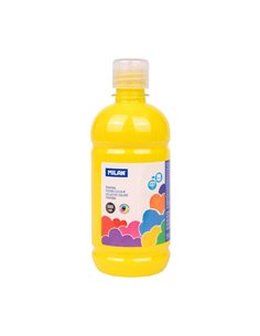 Milan Botella de Tempera 500ml - Tapon Dosificador - Séchage rapide - Mezclable - Couleur Jaune