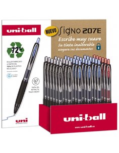 Uni-ball Signo 207E Présentoir de 36 Boligrafos de Encre Gel - Pointe de Bola 0.7mm - Grip de Caucho Antifatiga - Encre à Prueba