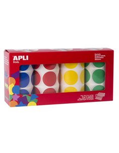Apli Gomets Redondos Ø 33mm - Pack de 4 Rollos Avec 2832 Gomets - Adhésif permanent - Idéal Pour Desarrollar Habilidades en Guar