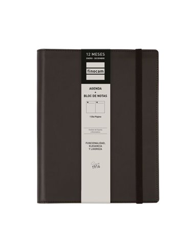 Finocam Duoband Agenda - Annuel 2026 - Bloc de Notas - Format E10 - 176x28x226mm - 1 Dia Par Pagina - Couleur Noir