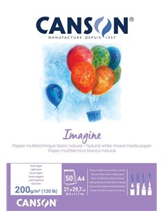 Canson Imagine Bloc Encolado de 50 Feuilles 200gr A4 - Grano Fino - Couleur Blanc