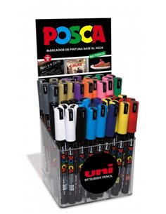 Posca PC-1MR Présentoir de 48 Marcadores de Pintura - Pointe Roller de Fibre 0.7mm - Encre Pigmentada Base al Eau - Résistant à 