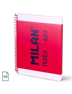 Milan Nata 624 Cahier Spirale Format A4 Cuadricula 5x5mm - 80 Feuilles de 95 gr/m2 - Microperforado, 4 Taladros - Couleur Rose