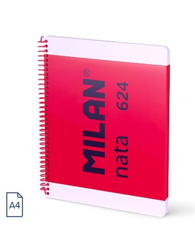 Milan Nata 624 Cahier Spirale Format A4 Liso - 80 Feuilles de 95 gr/m2 - Microperforado, 4 Taladros - Couleur Rose