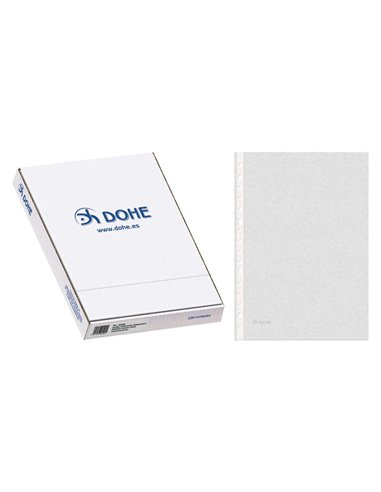 Dohe Boîte de 100 Fundas Multitaladro Premium 80 Micras Folio - 16 Perforaciones - Polipropileno Rugoso - Transparentes