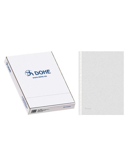 Dohe Boîte de 100 Fundas Multitaladro Premium 80 Micras Folio - 16 Perforaciones - Polipropileno Rugoso - Transparentes