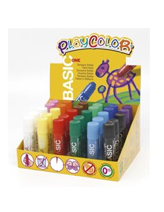 PlayColor Basic One Présentoir de 30 Temperas Solidas - No Arrugan le Papier - No Necesitan Eau - Especial Pour Usage Scolaire -