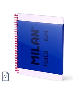 Milan Nata 624 Cahier Spirale Format A4 Cuadricula 5x5mm - 80 Feuilles de 95 gr/m2 - Microperforado, 4 Taladros - Couleur Bleu
