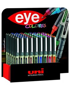 Uni-ball UB-157 Eye Fine Présentoir de 54 Boligrafos de Encre Liquida - Pointe de Bola 0.7mm - Encre Résistant à l'eau et Luz - 