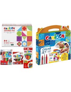 Carioca Couleur Set Pack Avec 12 Ceras, 12 Feutres et 12 Lapices de Couleurs + Bloc de Dibujo A4 - Couleurs assorties